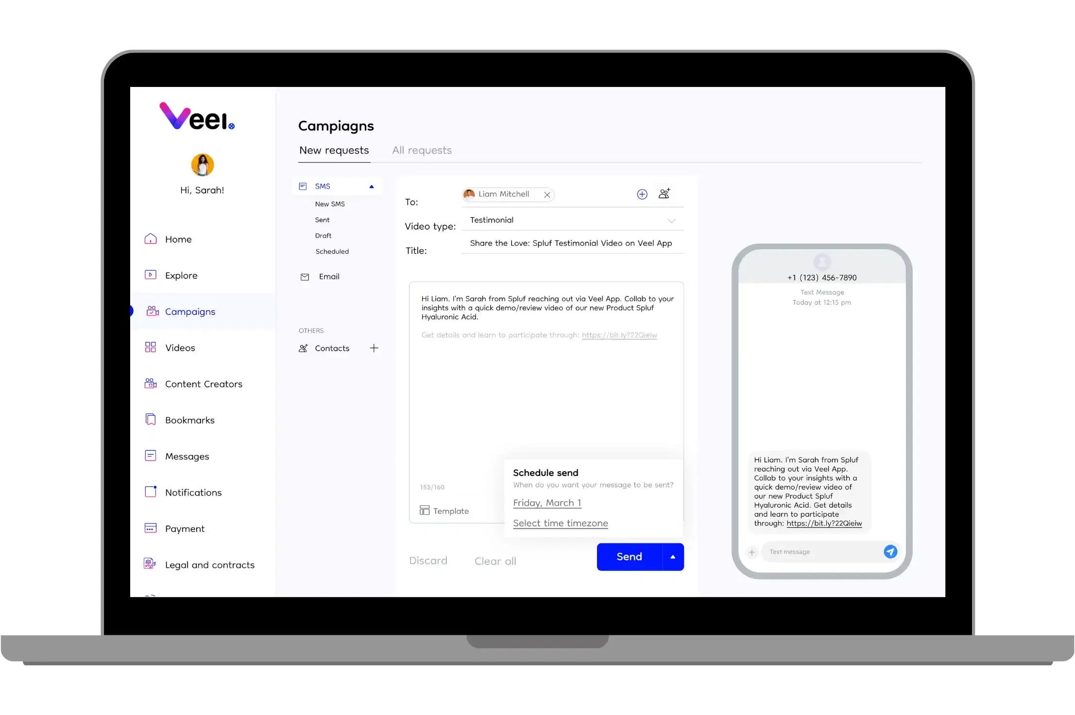 SMS campaign in Veel App