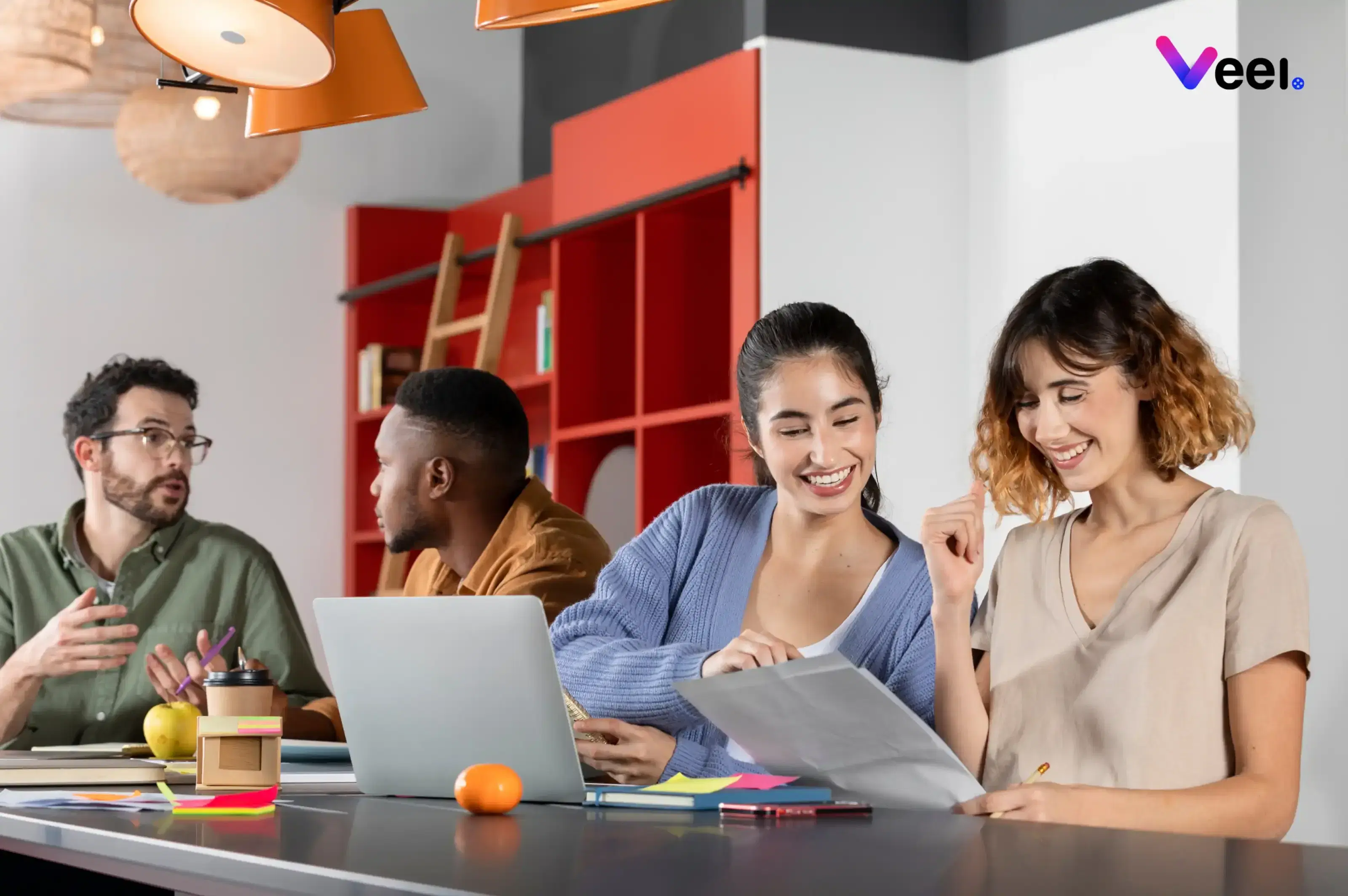 A compelling image featuring a diverse group of content creators collaborating.